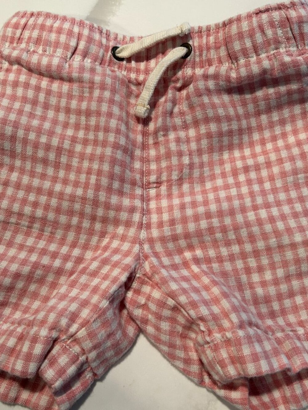 CREWCUTS Boys Pink and White Check Linen Shorts